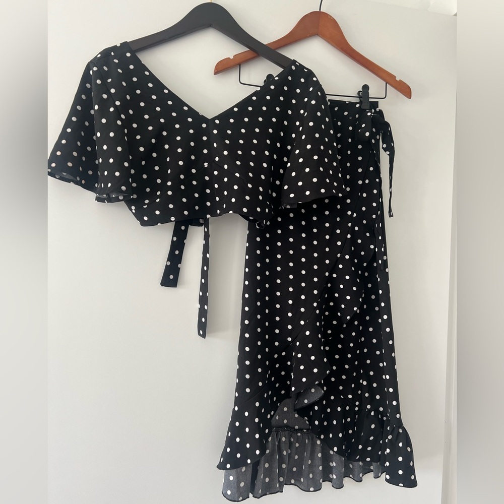 Polka Dot Midi Skirt and Crop top set